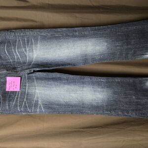 Blue Boot Cut Jeans with Distressed Look